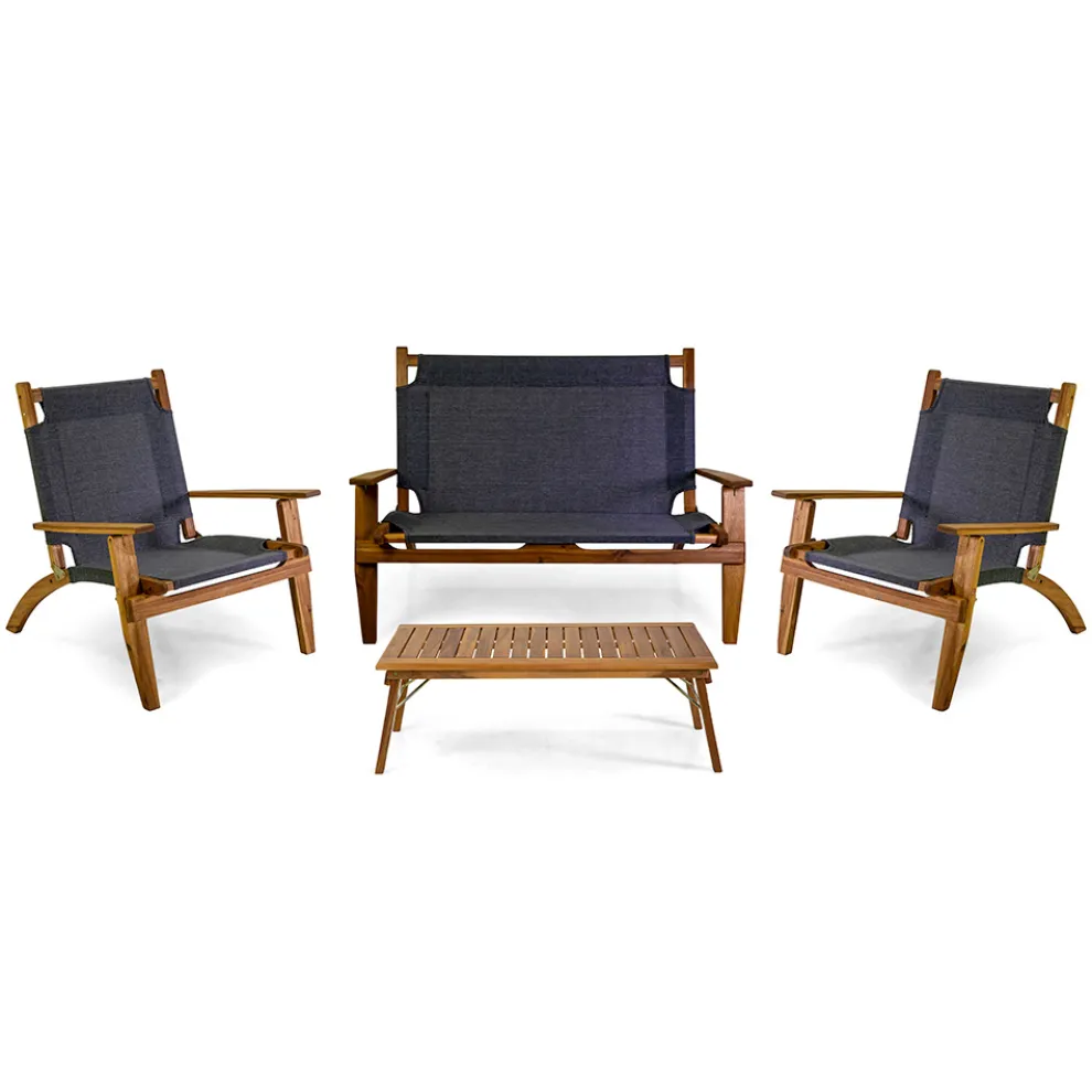 Wohnzimmer aus geöltem Akazienholz in Naturfarbe und Stoff - Bottega