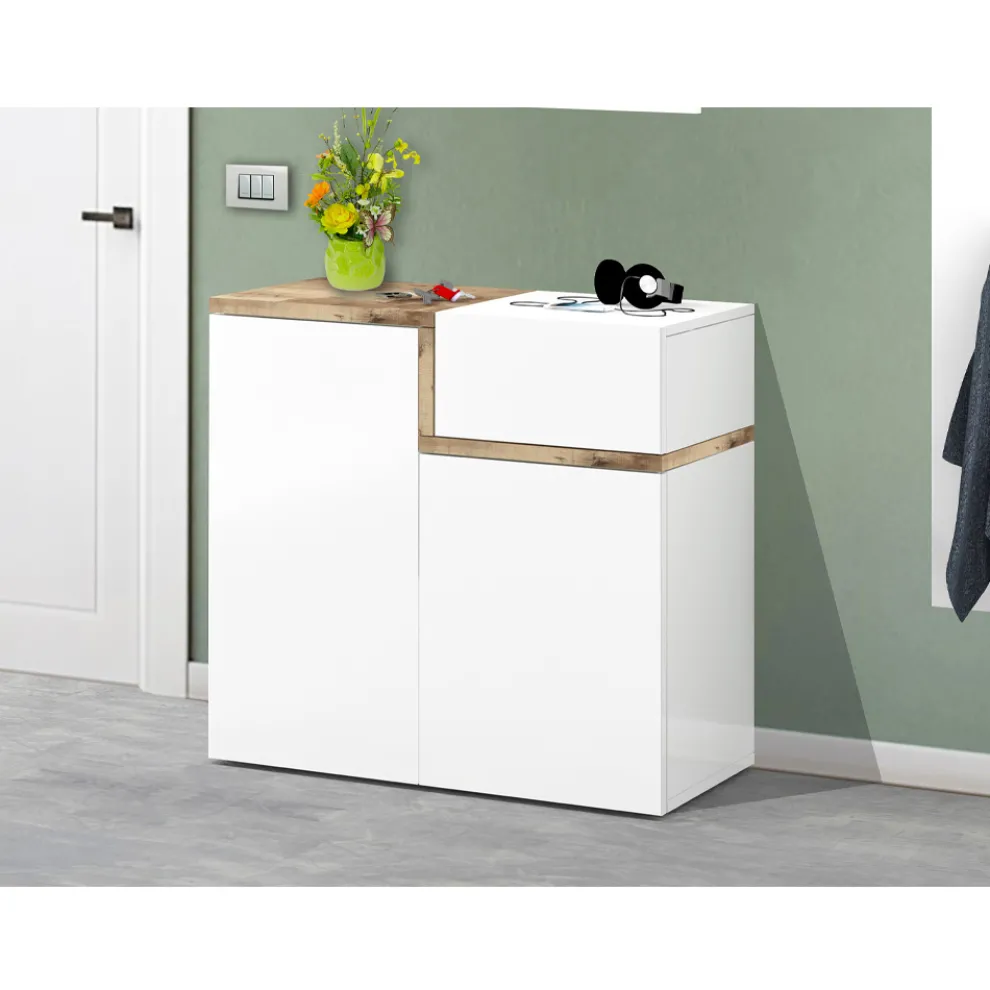 Eingangsschuhregal 3 oder 4 Türen aus weißem Holz und Schiefer oder Ahorn - Tiscali