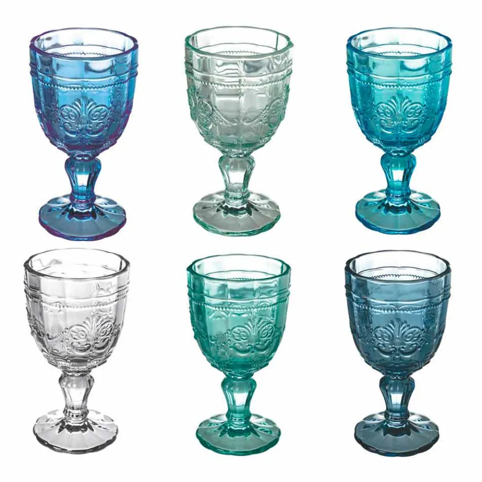 Farbiger Weinkelch Set in Glas und orientalischer Dekoration 12 Stück - Schraube