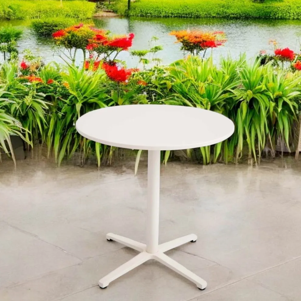 Runder Tisch für draußen Durchmesser 75 cm in Beige Aluminium - Brisea