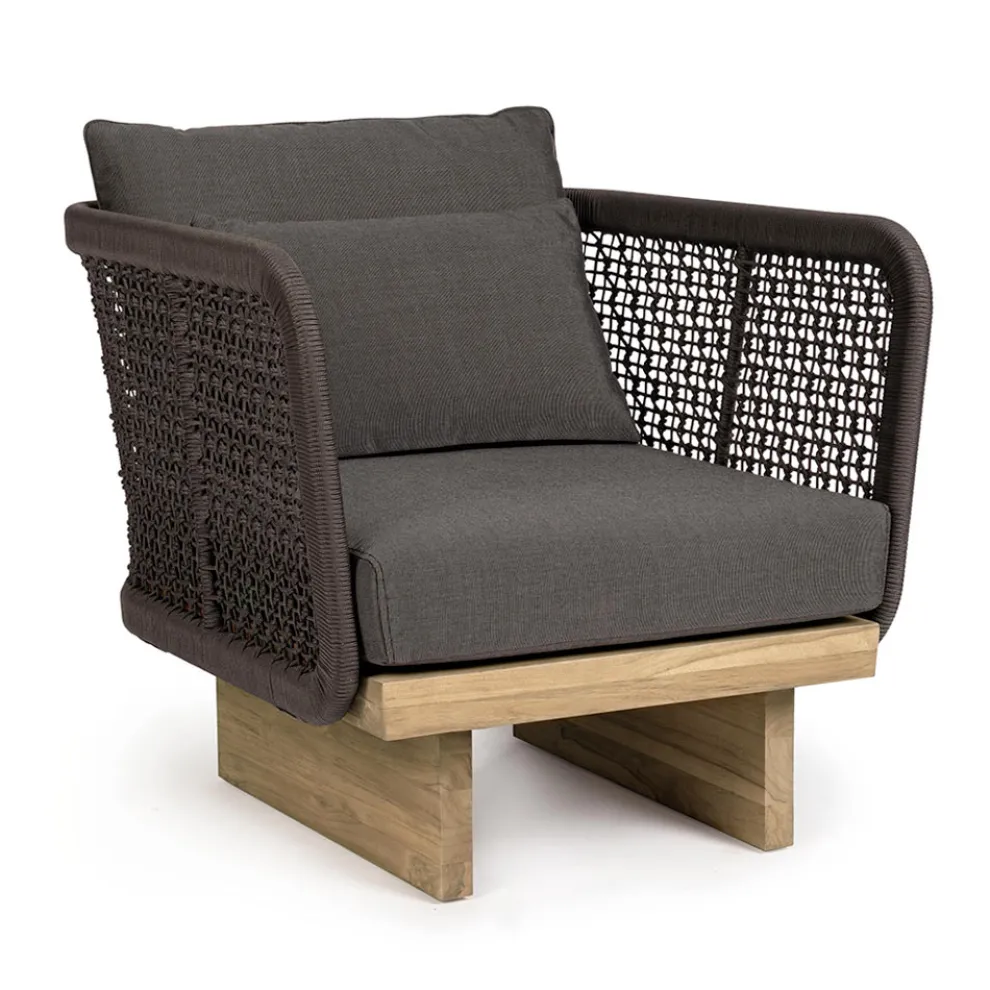 Gartensessel mit Teakholzbasis und Seilrückenlehne, Homemotion - Chantall