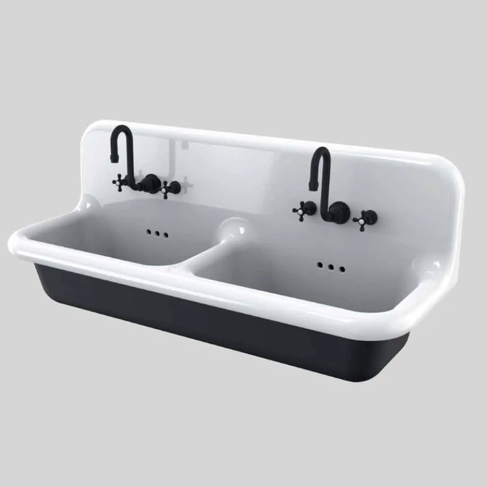 Jack Vintage Doppelwaschbecken aus Keramik an der Wand