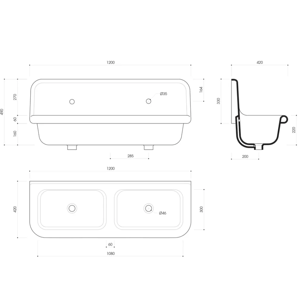 Jack Vintage Doppelwaschbecken aus Keramik an der Wand