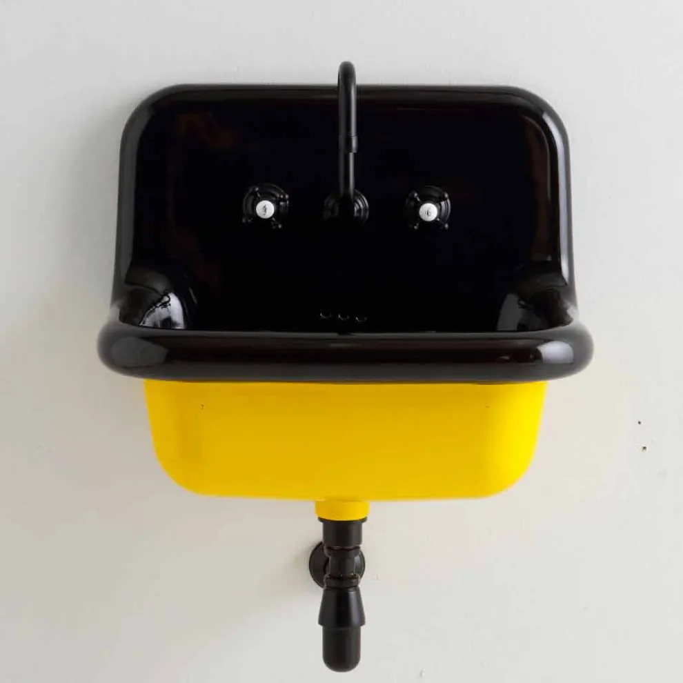 Jacob Vintage rechteckige Wand zweifarbige Keramik Waschbecken