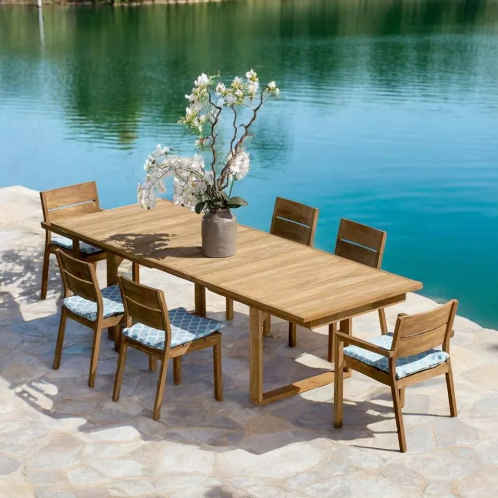 Ausziehbarer Gartentisch mit Stühlen und Sesseln aus Teakholz - Marie