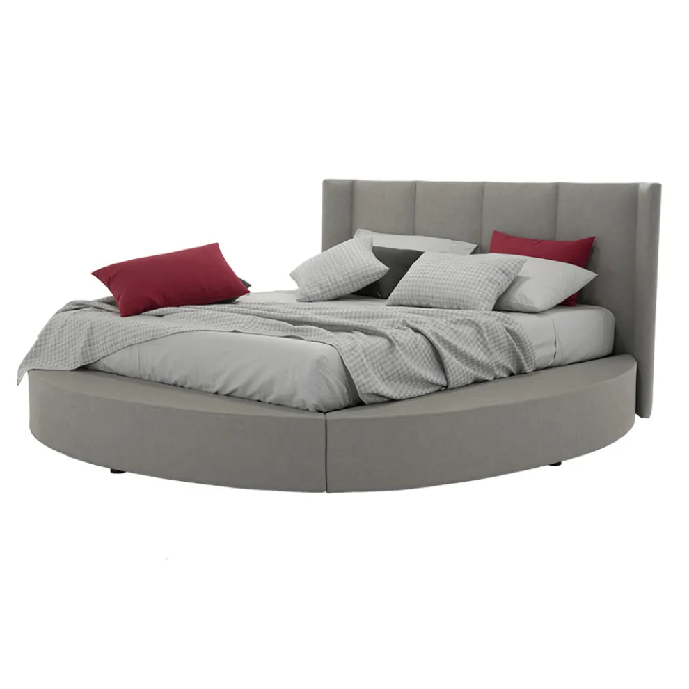 Rundes Doppelbett mit Aufbewahrungsbox aus Kunstleder oder Stoff - Romantisch