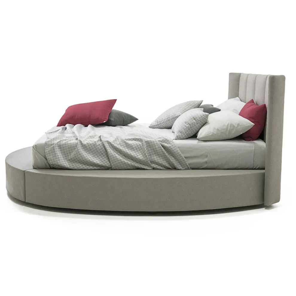 Rundes Doppelbett mit Aufbewahrungsbox aus Kunstleder oder Stoff - Romantisch