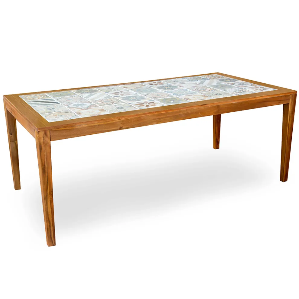 Rechteckiger Tisch aus Akazienholz und Keramikplatte - Technical