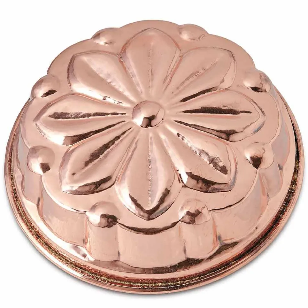 Runde handverzinnte Kupfer-Kuchenform mit Blumendekor 28 cm - Gianmattia