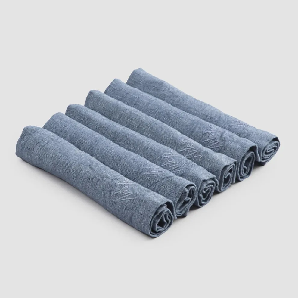 Eleganter Leinenservietten-Service mit Falzkante, 6 farbige Stücke - Onestini