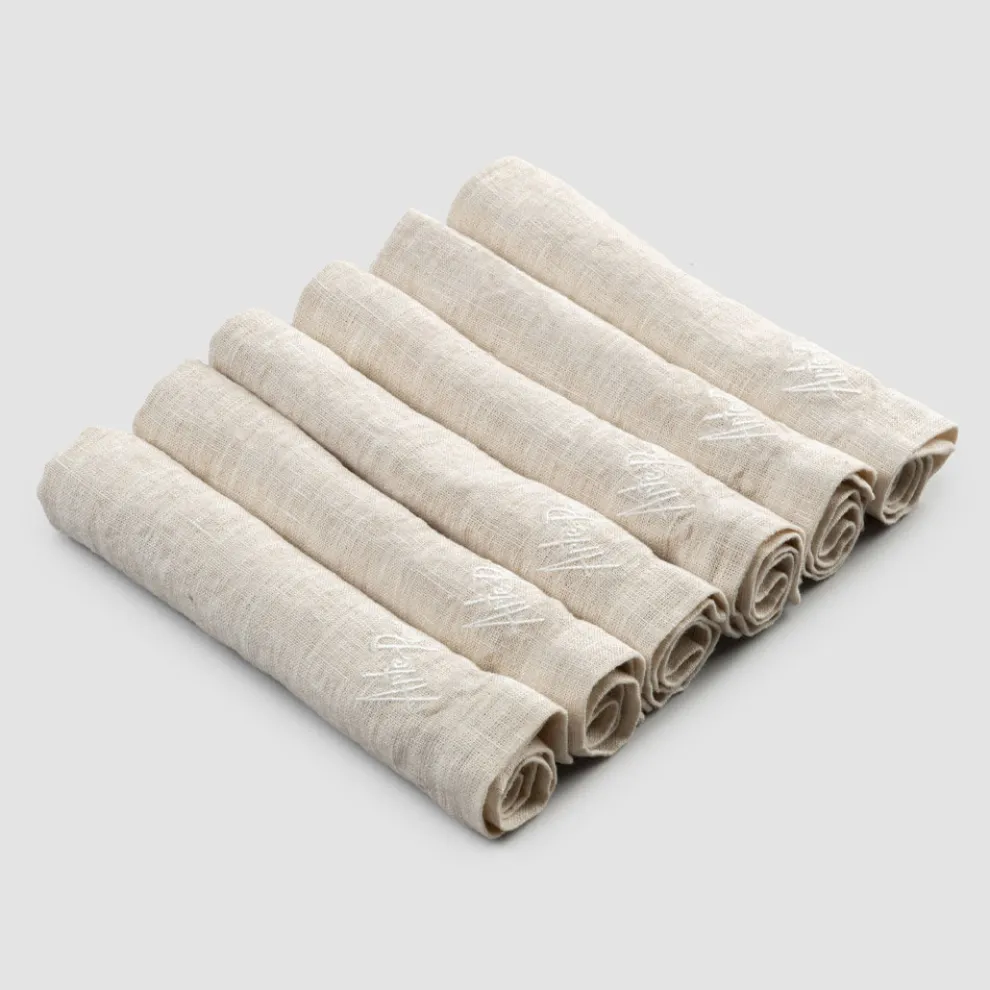 Eleganter Leinenservietten-Service mit Falzkante, 6 farbige Stücke - Onestini