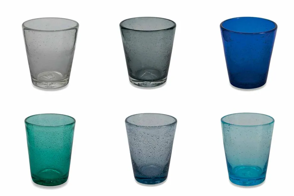Set mit 12 farbigen geblasenen Glasgläsern aus den Abruzzen - Wasser