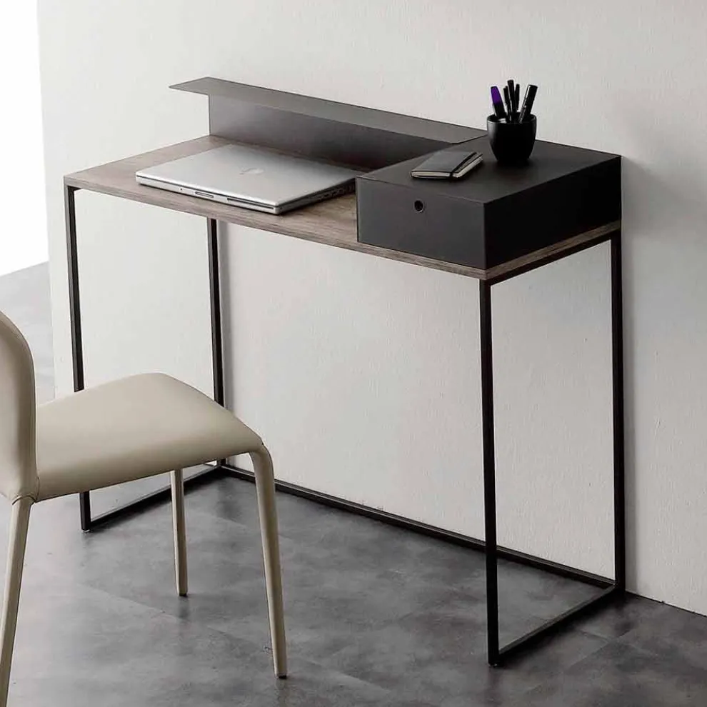 Moderner Schreibtisch aus Metall und Melamin mit Schublade Made in Italy - Iridio