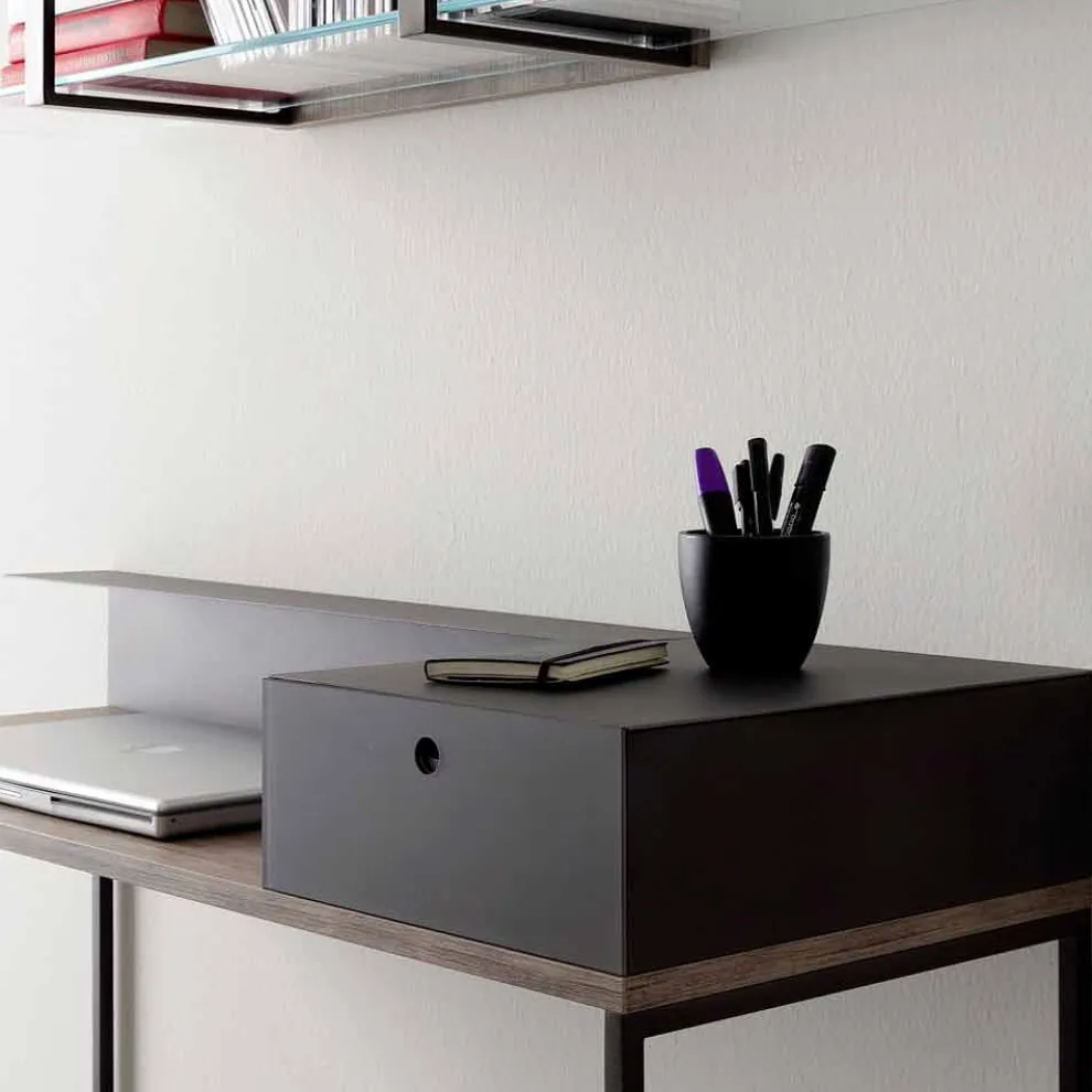 Moderner Schreibtisch aus Metall und Melamin mit Schublade Made in Italy - Iridio