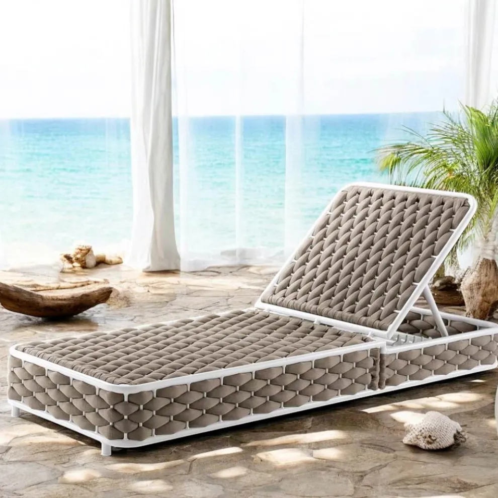 Outdoor-Sonnenliege aus Aluminium und gewebtem Stoff mit Rädern - Reda