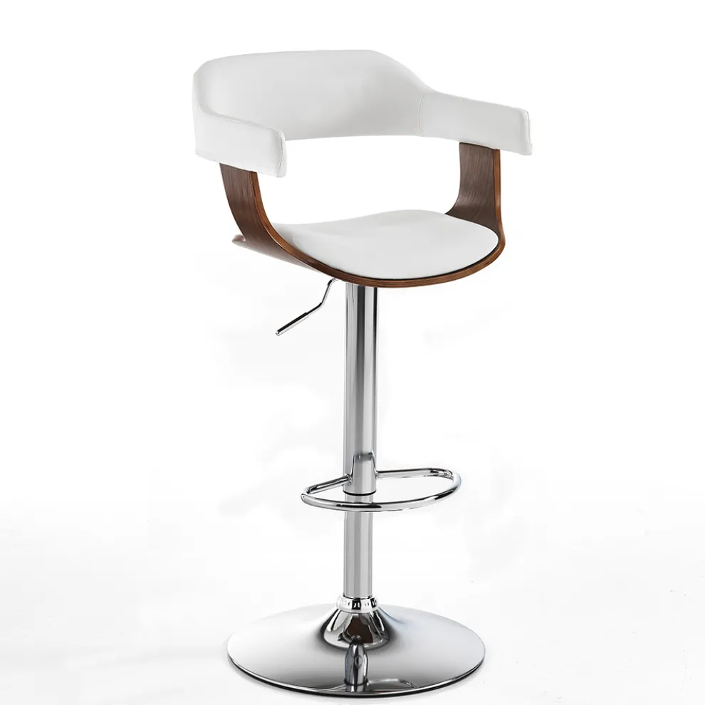 Küchenhocker aus Holz, Kunstleder und verchromtem Metall - Pondo