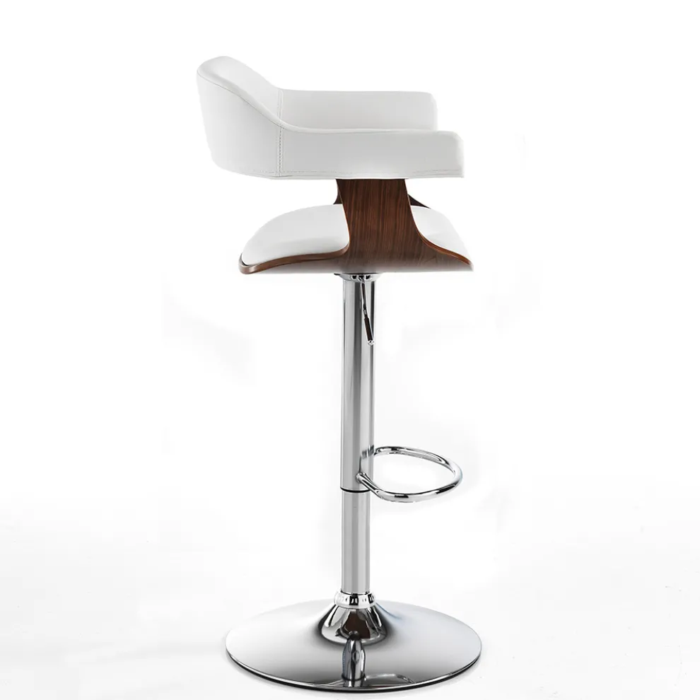 Küchenhocker aus Holz, Kunstleder und verchromtem Metall - Pondo