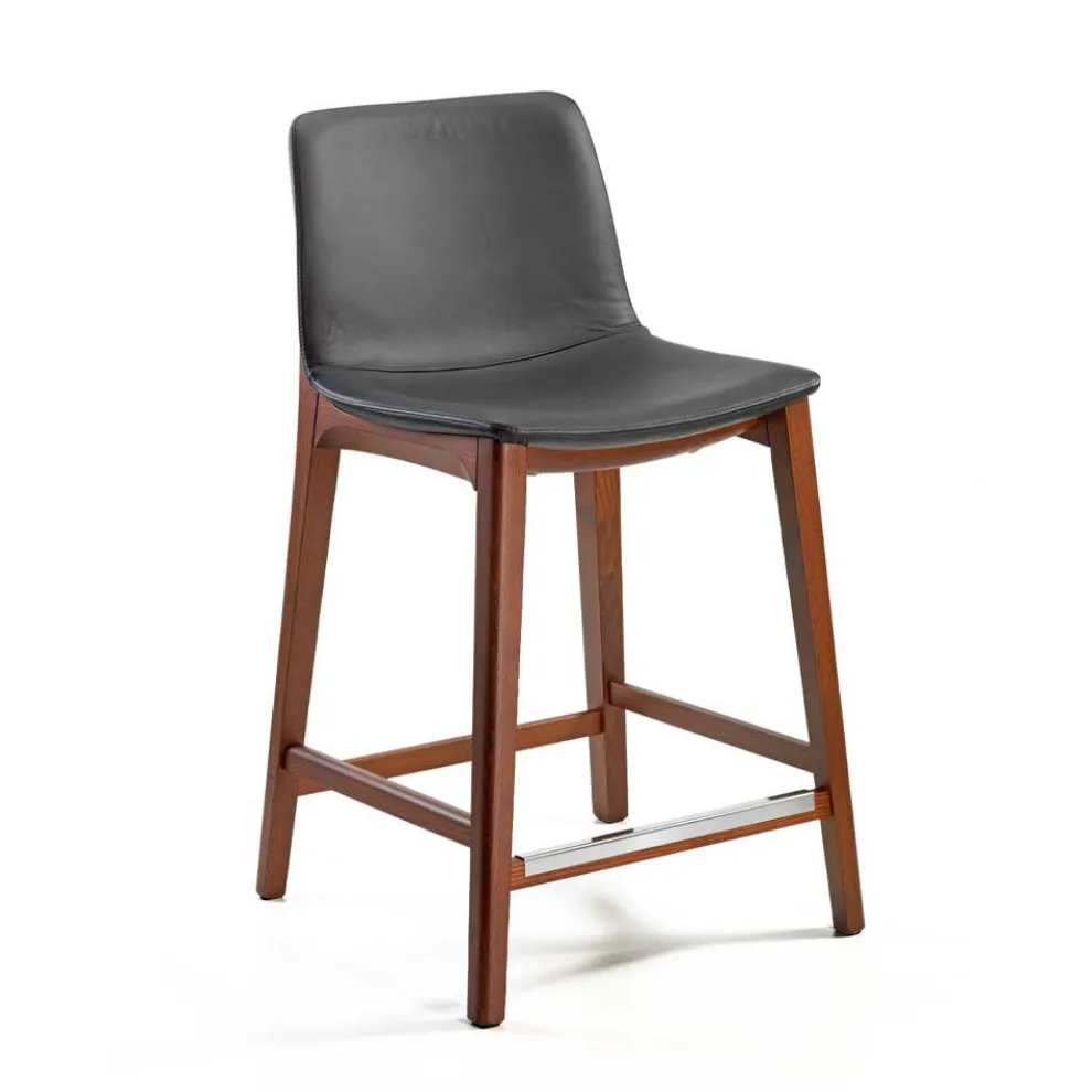 Küchenhocker mit festem Design aus Leder und Holz, hergestellt in Italien – Rocco