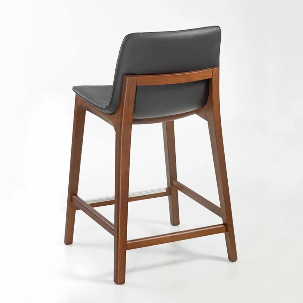 Küchenhocker mit festem Design aus Leder und Holz, hergestellt in Italien – Rocco