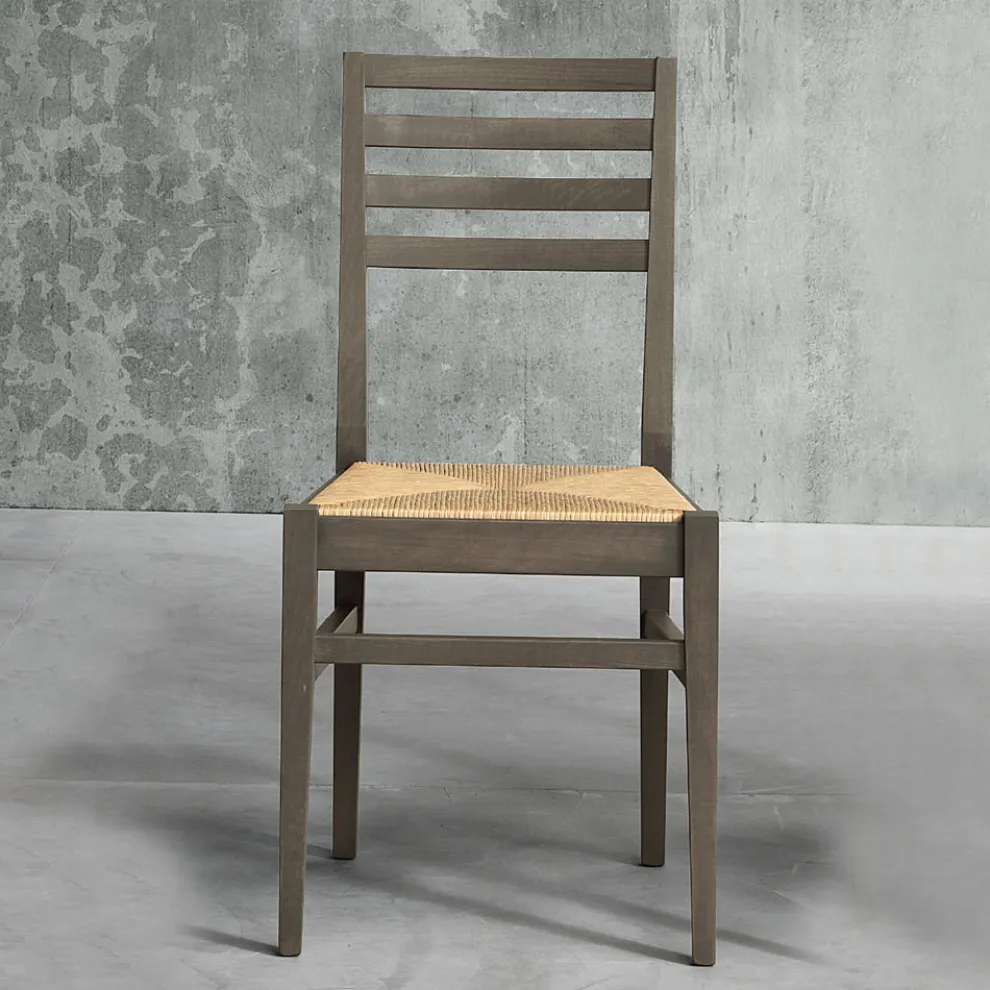 Küchenstuhl aus Buchenholz und Sitz aus Maisstroh - Rabasse