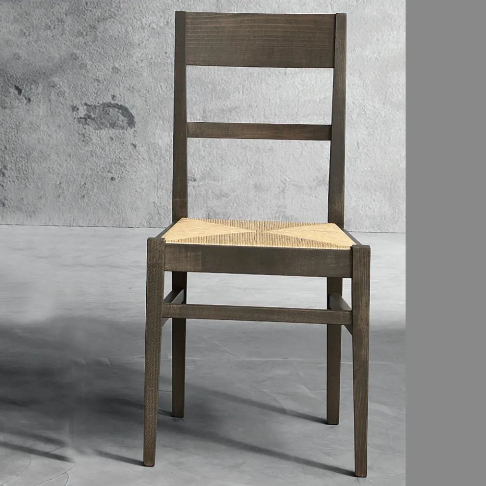 Küchenstuhl aus Buchenholz und Sitz aus Stroh italienisches Design - Davina