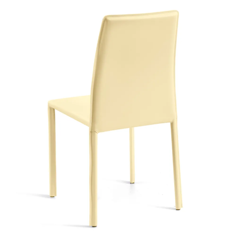 Küchenstuhl aus elfenbeinfarbenem Leder und Stahl, hergestellt in Italien – Cigno