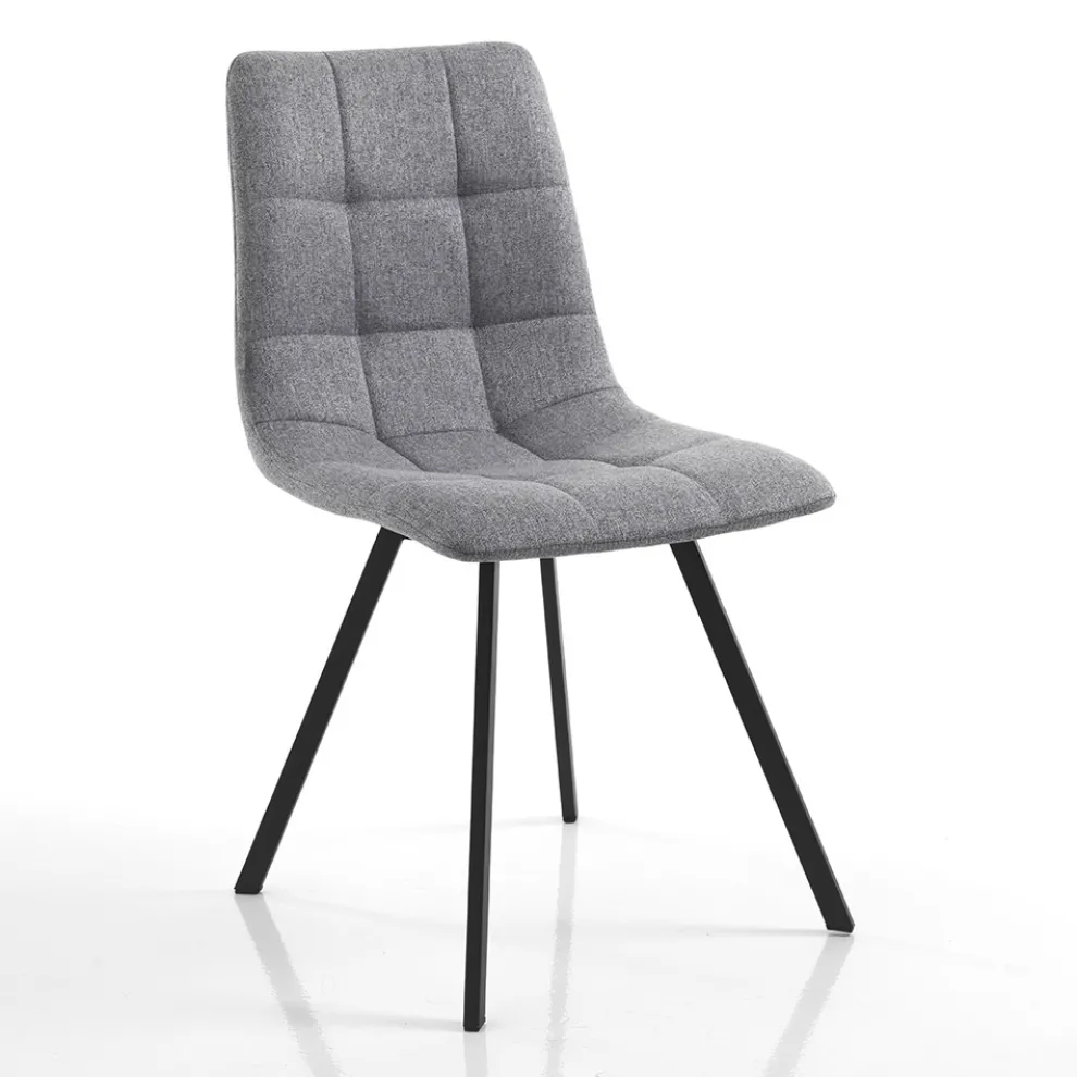 Küchenstuhl aus grauem Stoff und mattschwarzem Stahl 4-teilig - Ventura