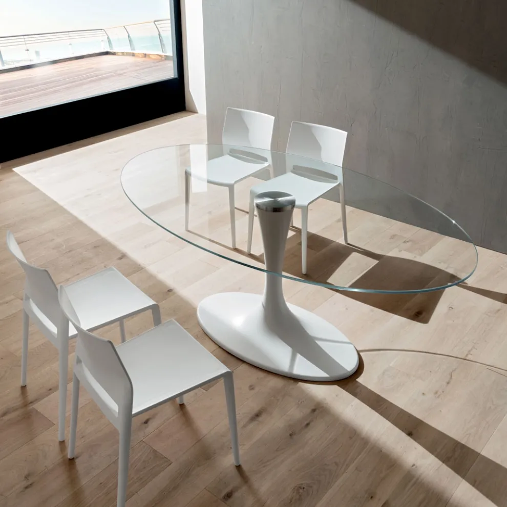 Küchentisch aus gehärtetem Glas und Marmor Made in Italy, Luxus - Brontolo