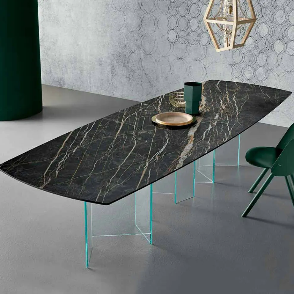 Keramik-Esstisch und extraleichter Glassockel Made in Italy - Zufällig