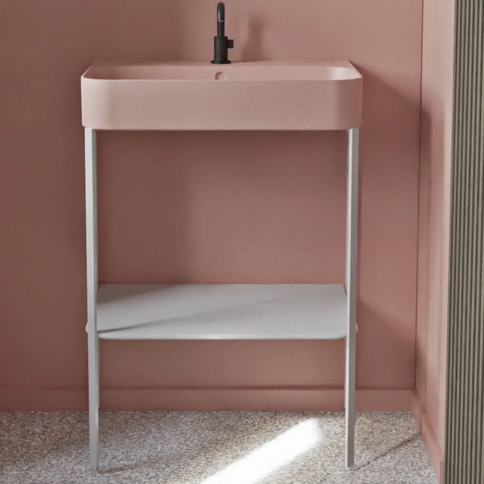 Keramikwaschbecken mit bodenstehender Struktur und Ablage, hergestellt in Italien – Graffa