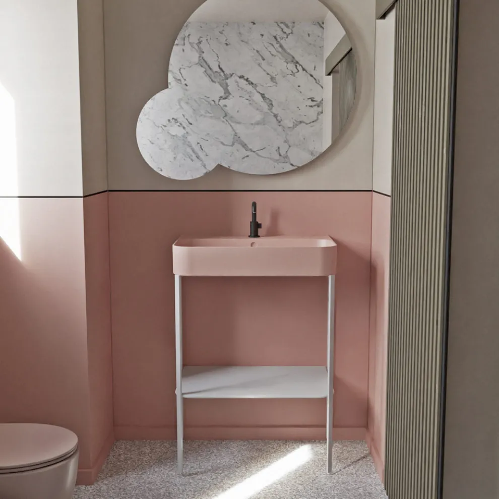 Keramikwaschbecken mit bodenstehender Struktur und Ablage, hergestellt in Italien – Graffa