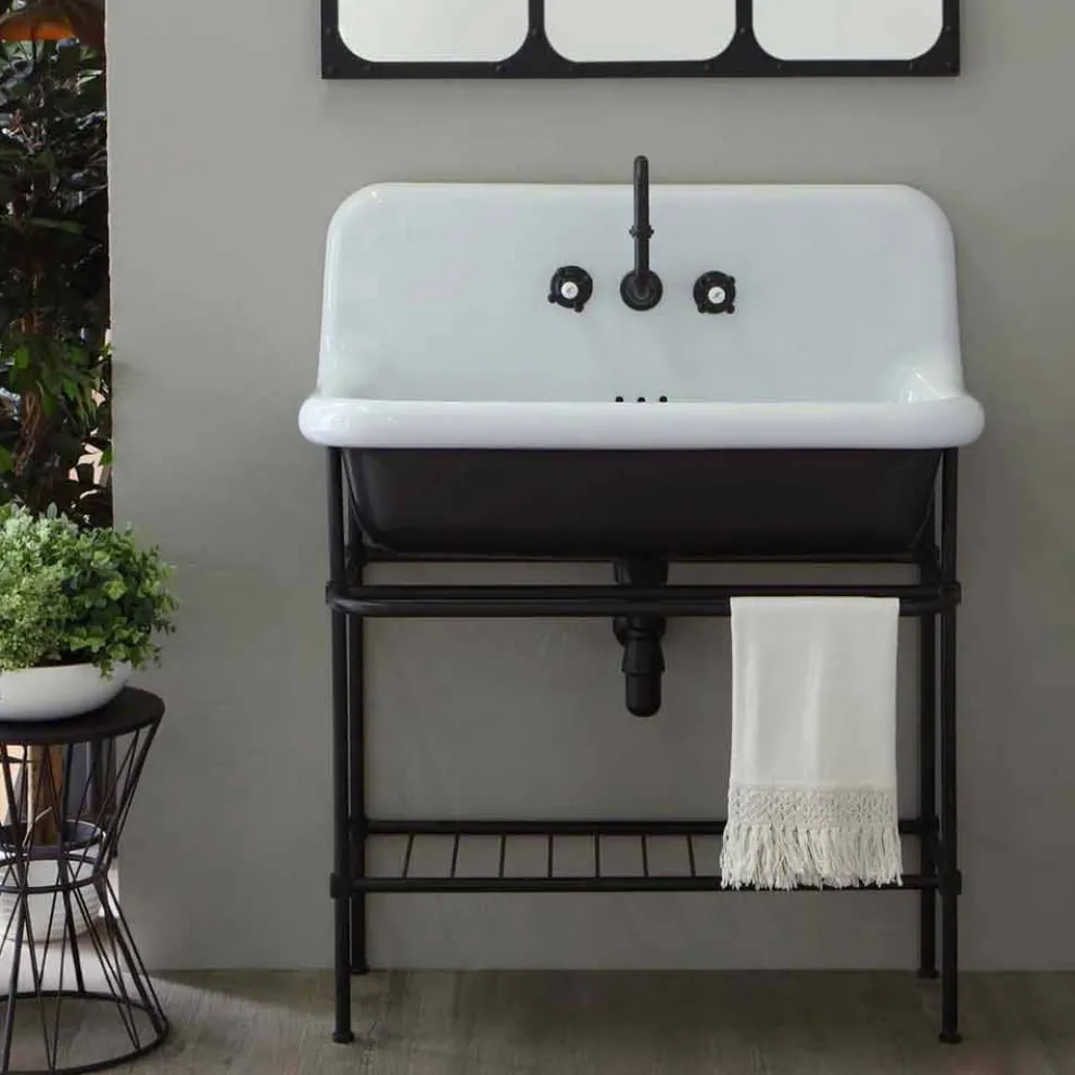 Keramikwaschbecken im Vintage-Stil mit Struktur und Metallgitter Taylor