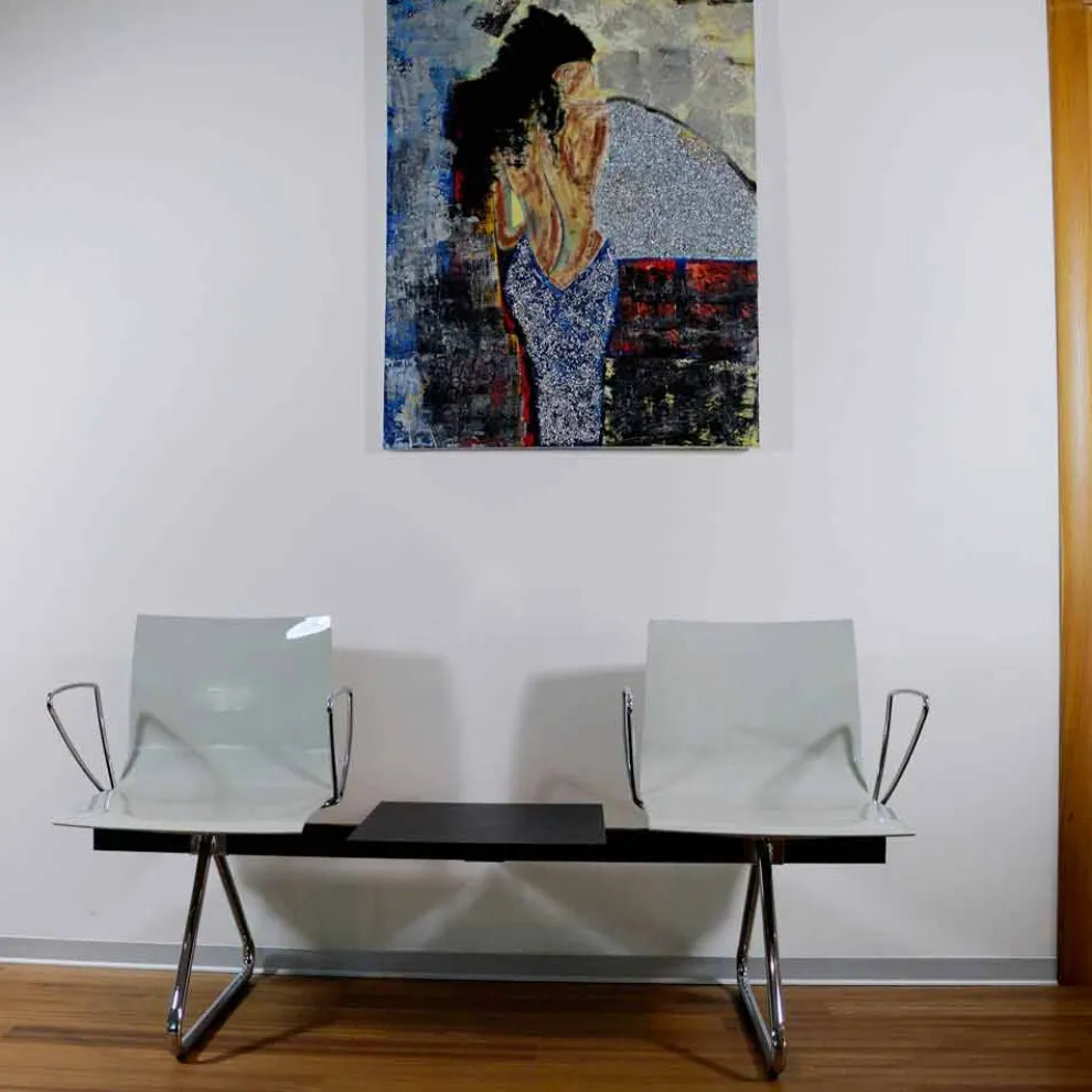 2-Sitzer-Bürobank mit Couchtisch aus Stahl und farbigem Technopolymer - Verenza