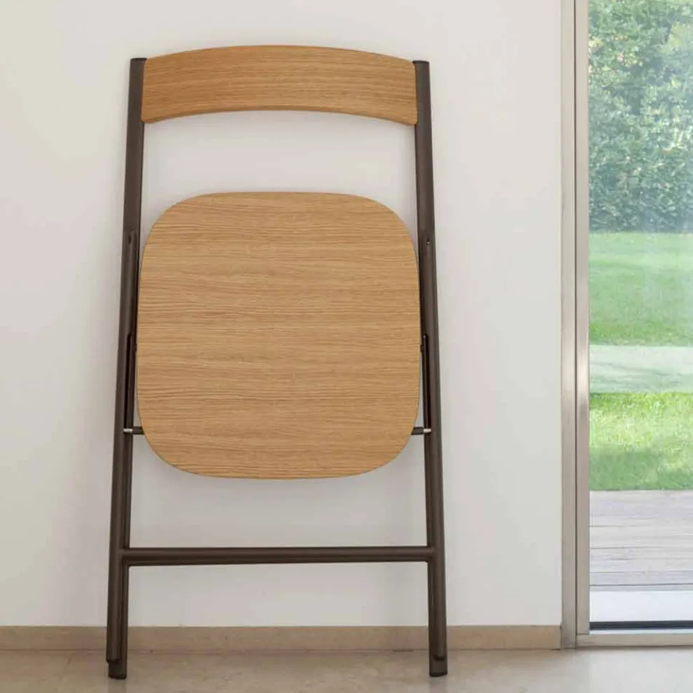 Klappbarer Metallstuhl und Sitz und Rückenlehne aus Eichenholz 2 Stück - Roberta