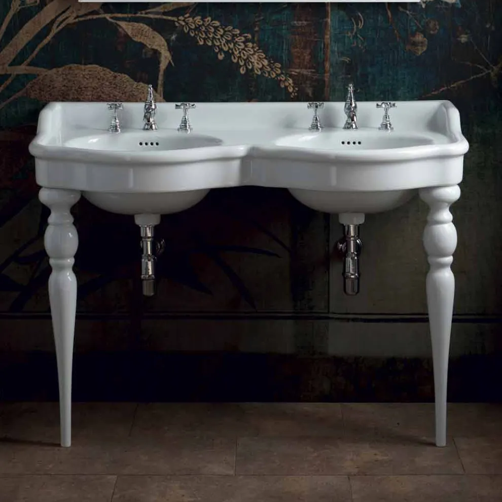 Klassische Badezimmerkonsole mit Doppelwaschbecken made in Italy, Magda