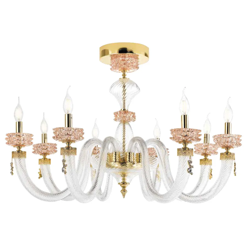 Klassische Deckenleuchte 8 Lichter aus italienischem, handgefertigtem Luxusglas - Saline
