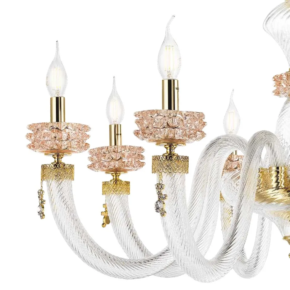 Klassische Deckenleuchte 8 Lichter aus italienischem, handgefertigtem Luxusglas - Saline