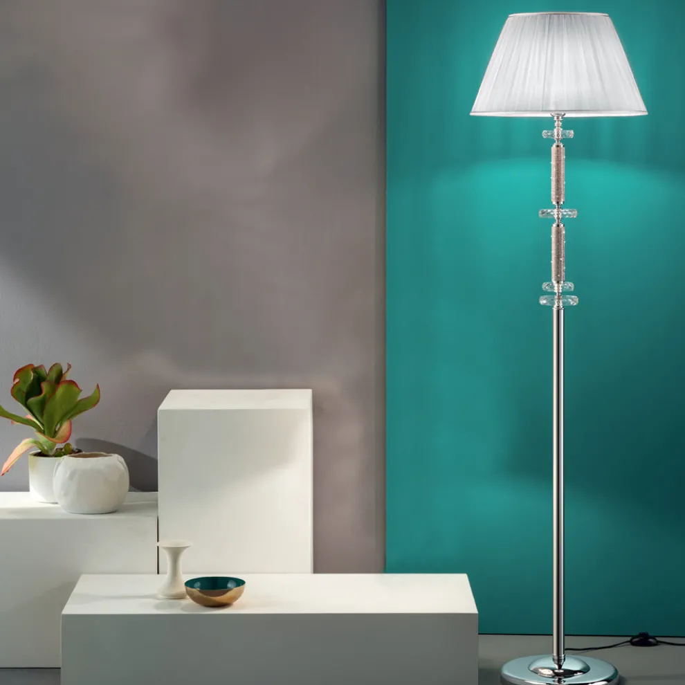 Klassische Design-Stehlampe in Chrom, Kristall und brillantem Metall - Similo