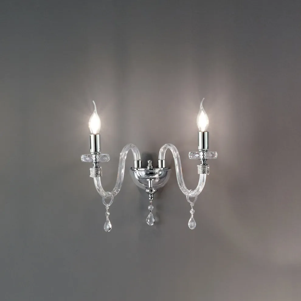 Klassische Design-Wandlampe mit 2 Lichtern aus handbearbeitetem Chromglas - Similo