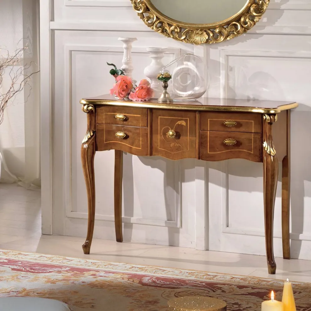 Klassische Holzkonsole 3 oder 5 Luxusschubladen Made in Italy - London