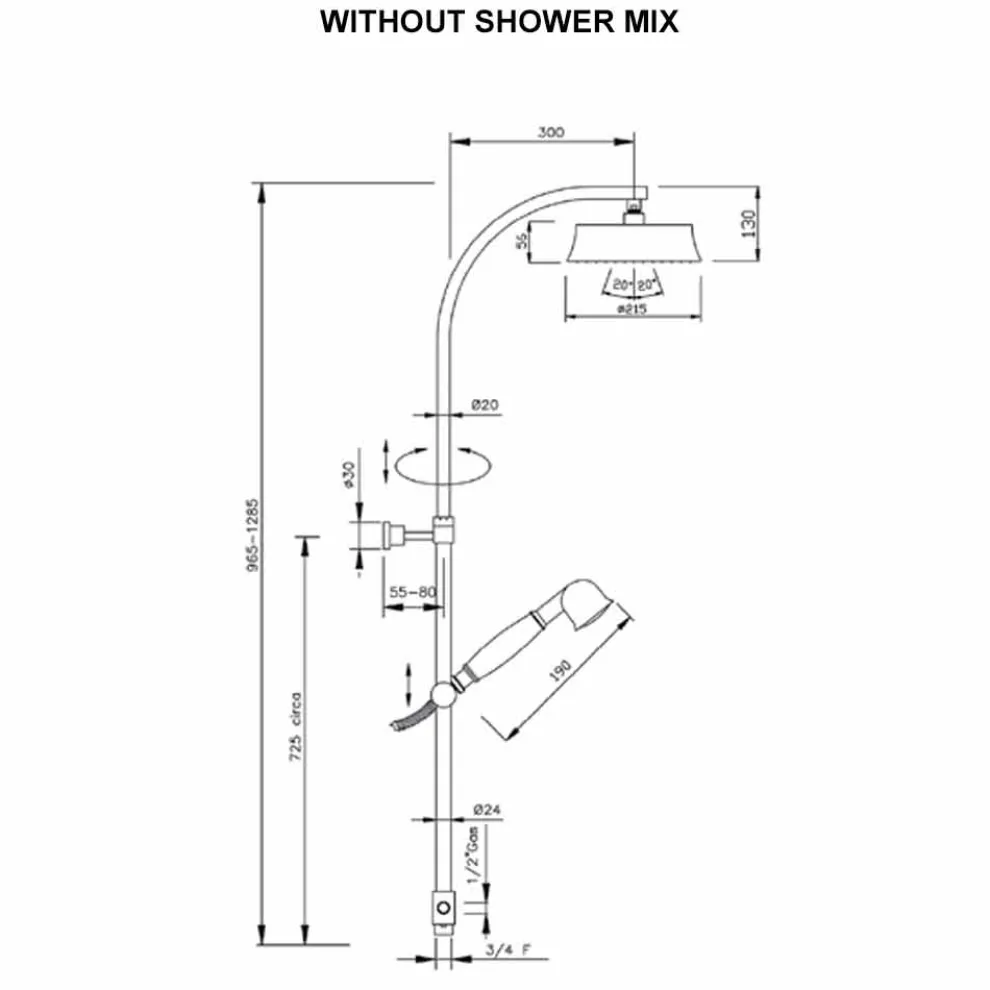 Klassische Messing-Duschsäule mit rundem Duschkopf Made in Italy - Yari