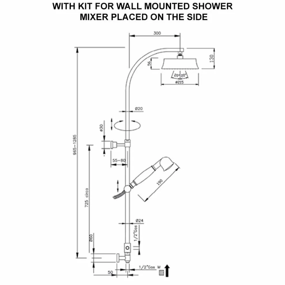 Klassische Messing-Duschsäule mit rundem Duschkopf Made in Italy - Yari