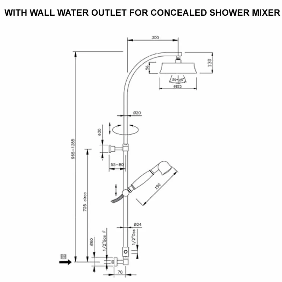 Klassische Messing-Duschsäule mit rundem Duschkopf Made in Italy - Yari