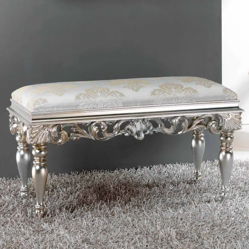 klassische Sitzbank im Neobarock Stil in altsilber