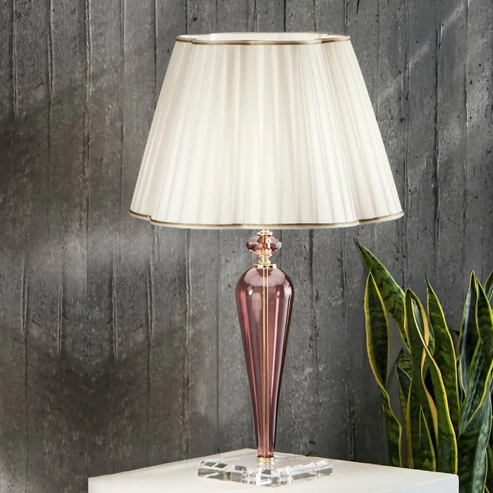 Klassische Tischlampe, handgefertigt aus Glas und Kristall - Mariangela