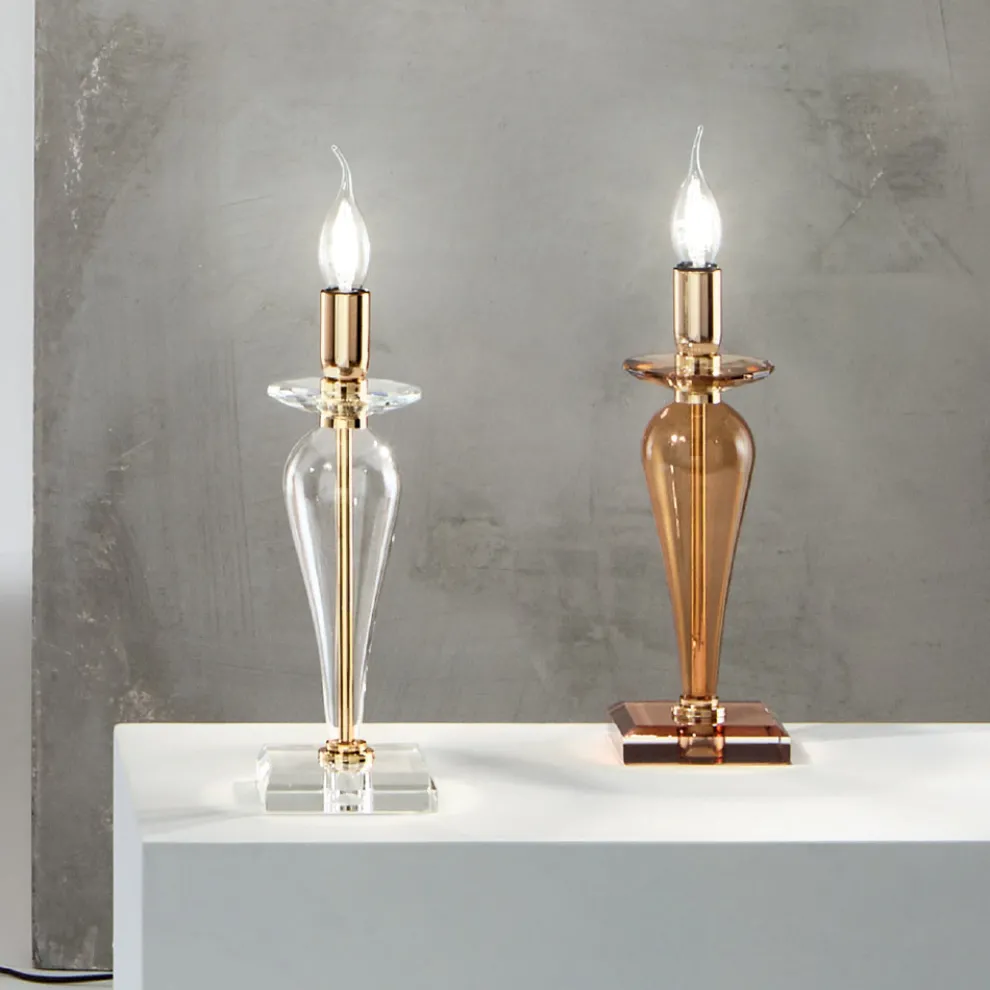 Klassische Tischlampe aus italienischem Glas und goldenem Metall - Oliver