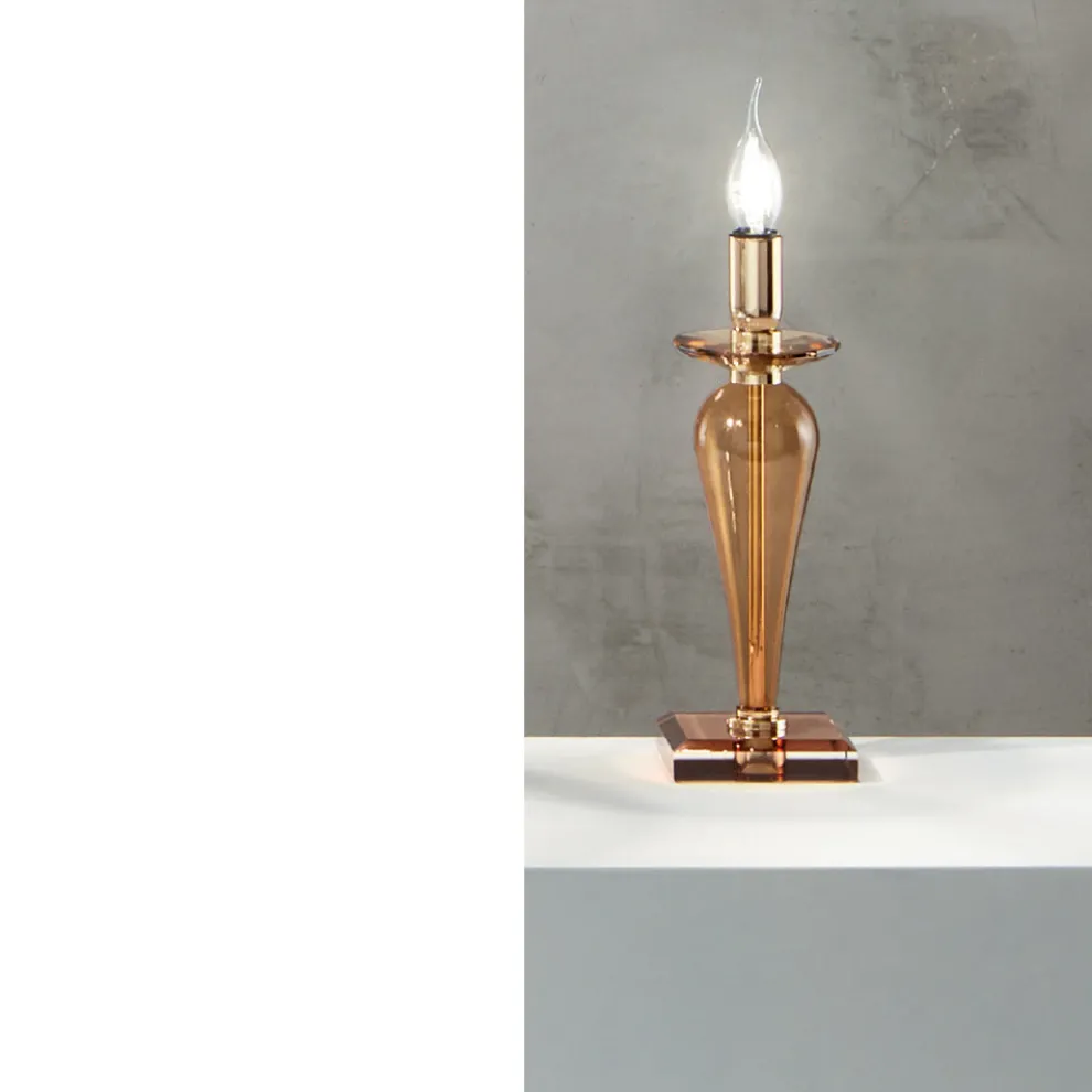 Klassische Tischlampe aus italienischem Glas und goldenem Metall - Oliver