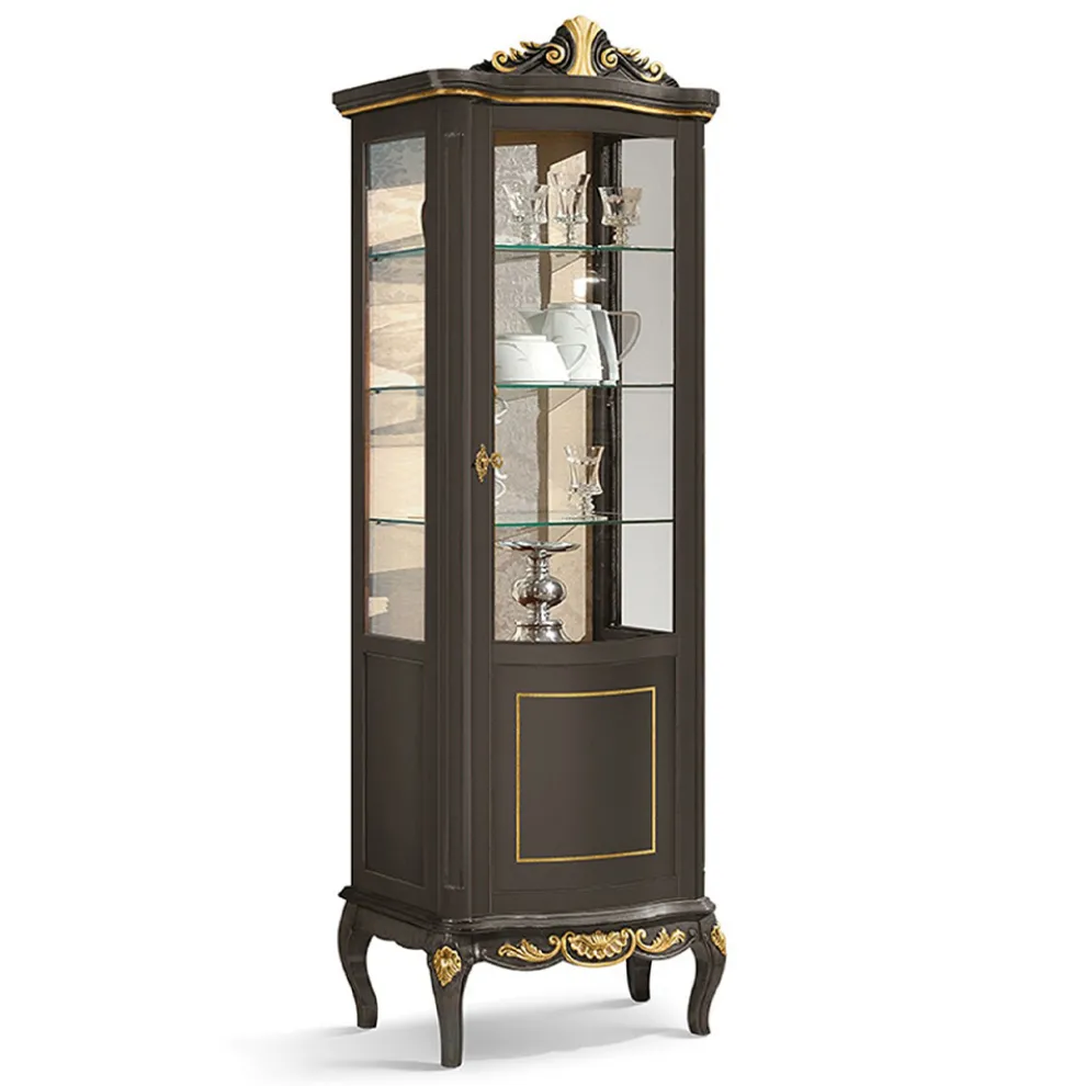 Klassische Vitrine aus weißem Nussbaumholz oder Mokkaholz Made in Italy - Chantilly