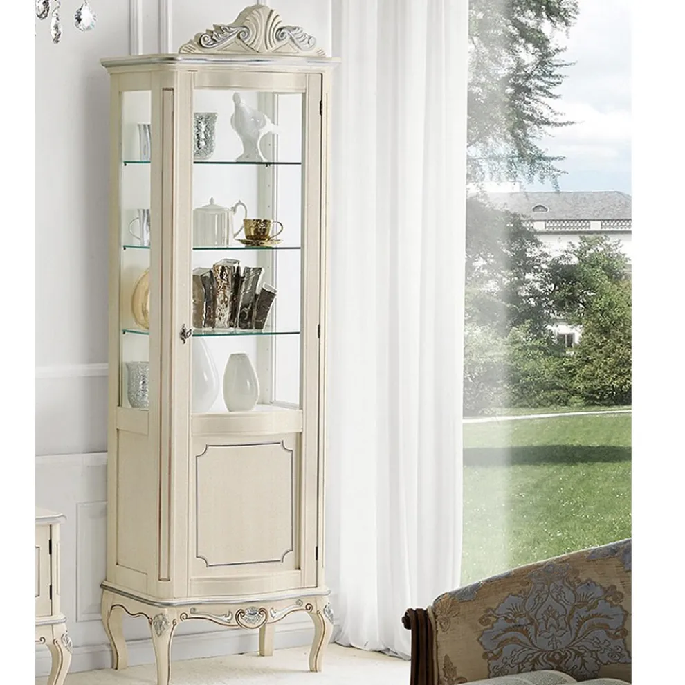 Klassische Vitrine aus weißem Nussbaumholz oder Mokkaholz Made in Italy - Chantilly