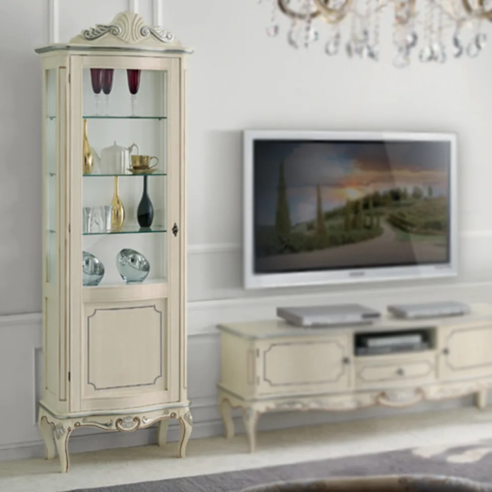 Klassische Vitrine aus weißem Nussbaumholz oder Mokkaholz Made in Italy - Chantilly